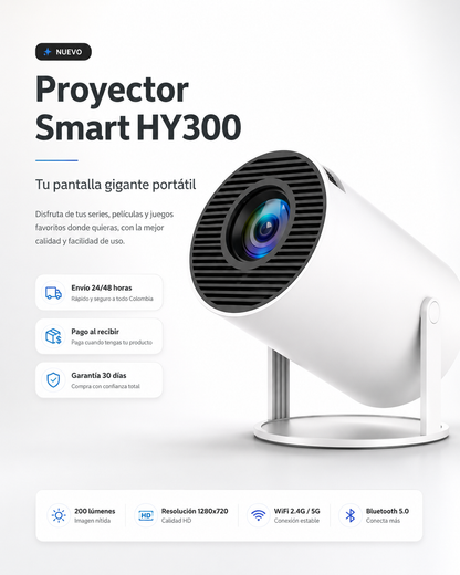 Proyector Smart HY300: Pantalla Gigante Para Ver Partidos, Películas y Series En Casa