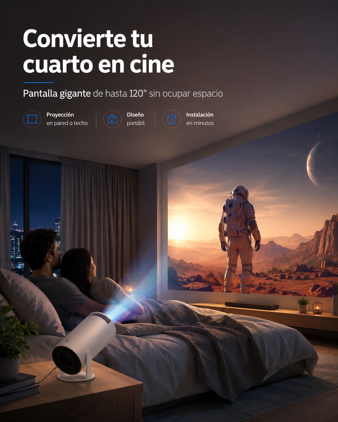 Proyector Smart HY300: Pantalla Gigante Para Ver Partidos, Películas y Series En Casa