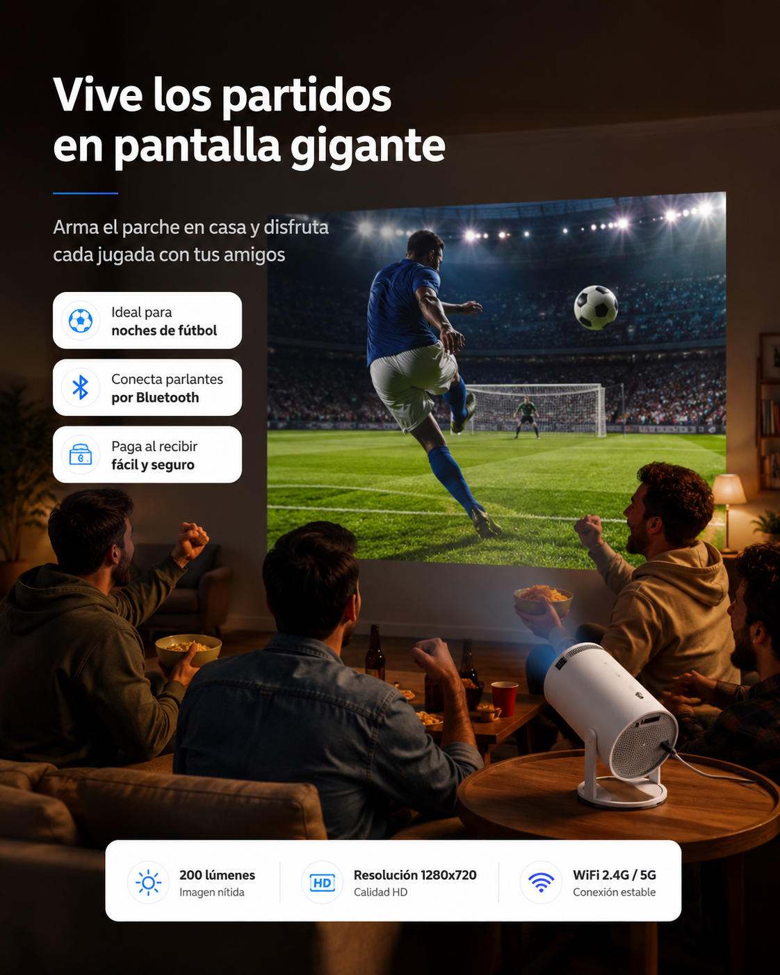 Proyector Smart HY300: Pantalla Gigante Para Ver Partidos, Películas y Series En Casa