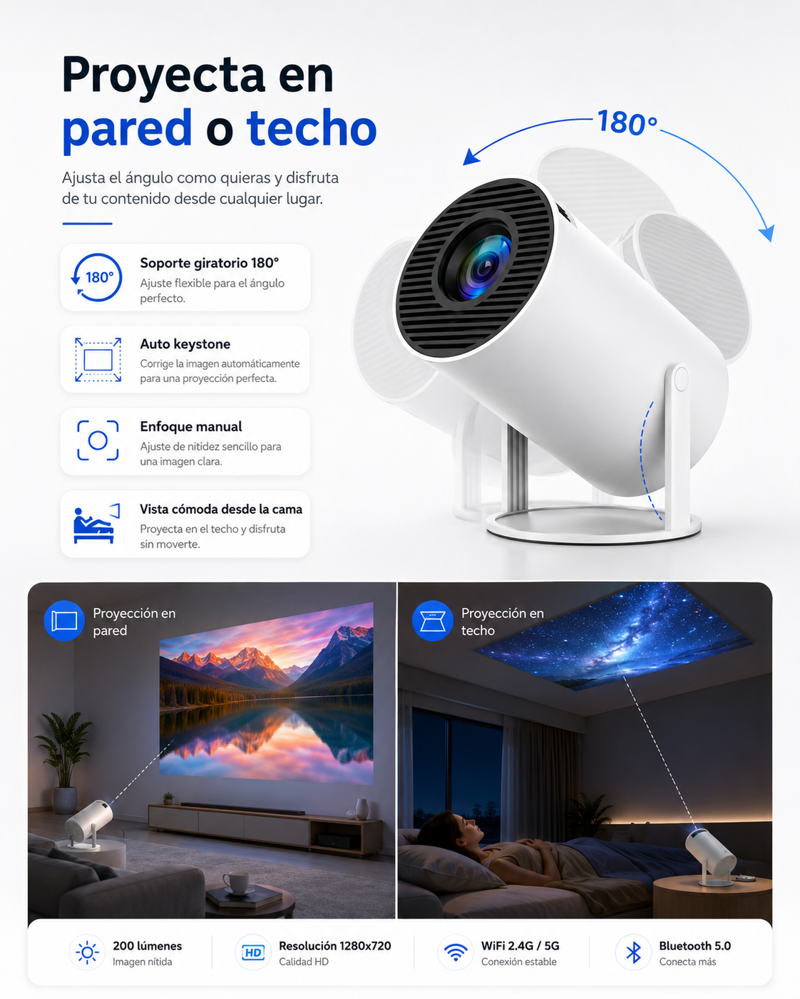 Proyector Smart HY300: Pantalla Gigante Para Ver Partidos, Películas y Series En Casa