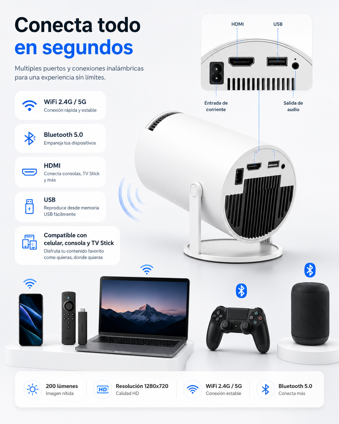 Proyector Smart HY300: Pantalla Gigante Para Ver Partidos, Películas y Series En Casa