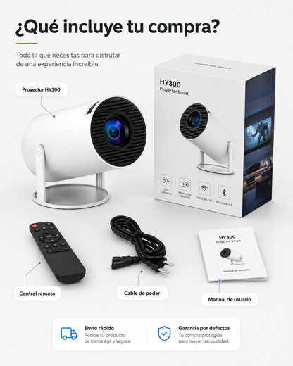 Proyector Smart HY300: Pantalla Gigante Para Ver Partidos, Películas y Series En Casa